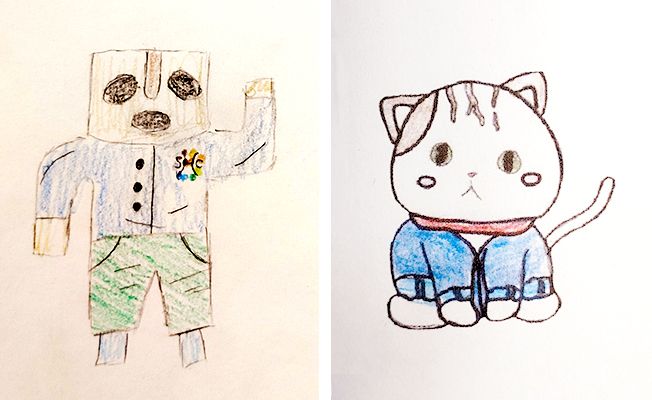 児童の皆さんが考えたオリジナルキャラ「デニワくん」「デニ猫」